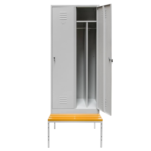 SZAFKA BHP NA PODSTAWIE Z ŁĄWECZKĄ 2-DRZWIOWA SZARA 2230x800x800 - Z PRZEGRODAMI