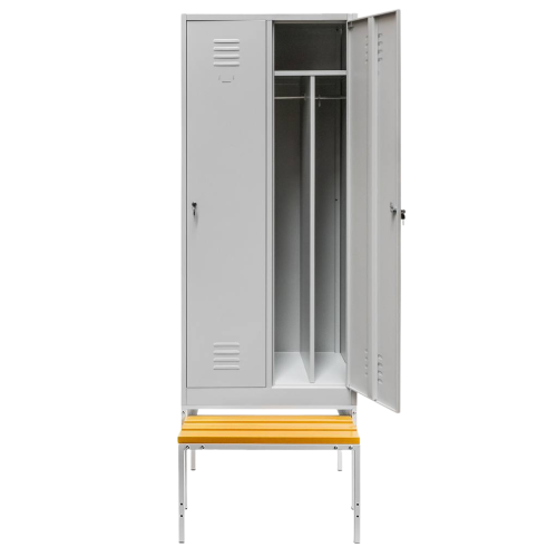 SZAFKA BHP NA PODSTAWIE Z WYSUWANĄ ŁĄWECZKĄ 2-DRZWIOWA SZARA 2230x800x800 - Z PRZEGRODAMI